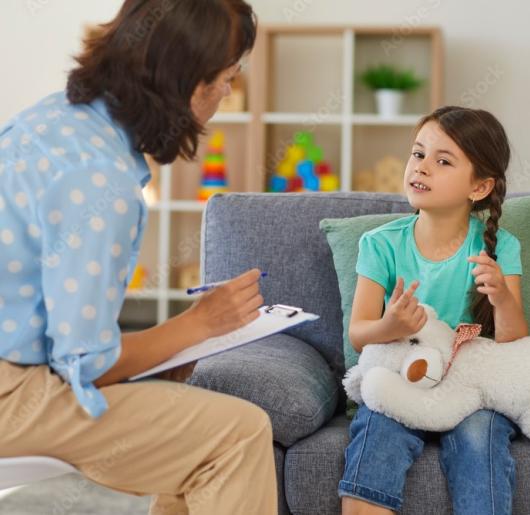 Social worker interviewing child