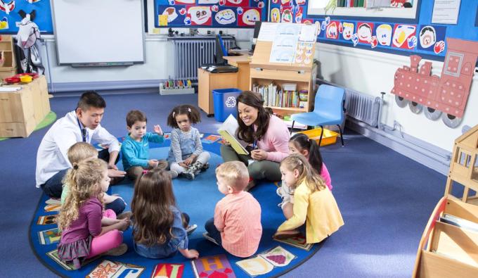 Early learning classroom with two early care and education providers