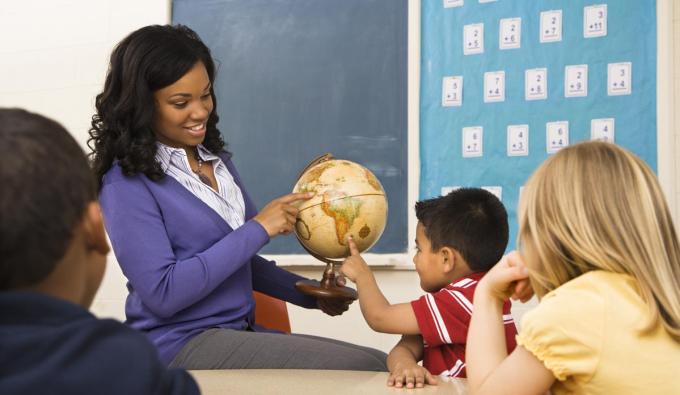 Early childhood educator in classroom of young learners