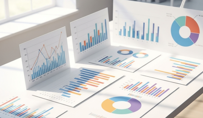 image of pie charts and bar graphs