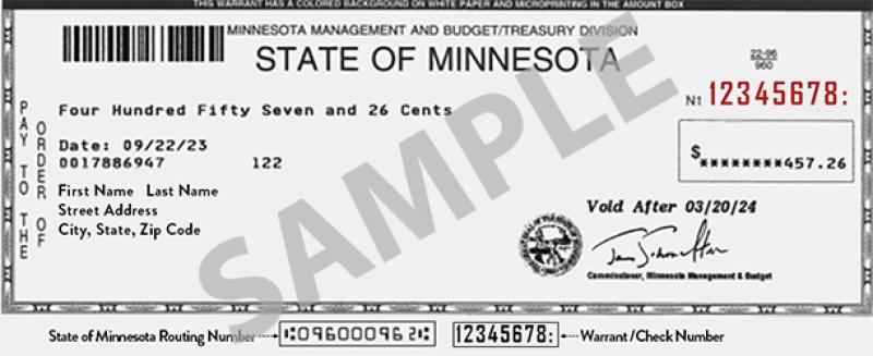 Image of a state-issued warrant/check