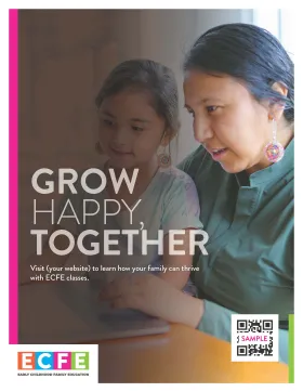 Caregiver and child with the text "Grow Happy, Together"