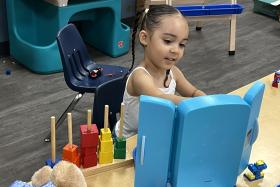 Preschool girl playing with toys